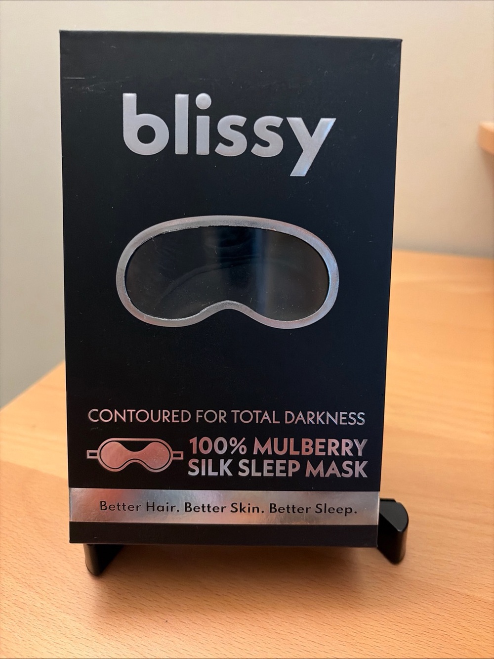 Blissy 100% Mulberry Silk Sleep Mask - Black with Silver Accents
